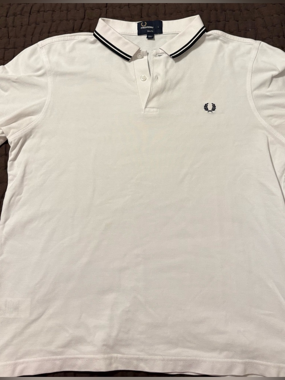 Fred Perry White Polo with Navy Twin Tipping